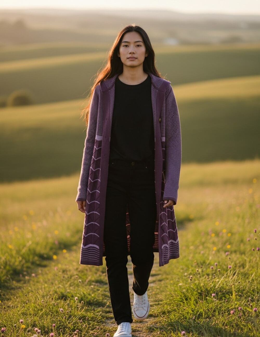 Title Nine Sweater Cardigan Sweater Womens XS Purple Hoodie Knit Button Front